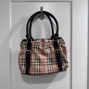 Burberry Nova Check Canvas Leather Satchel Handbag